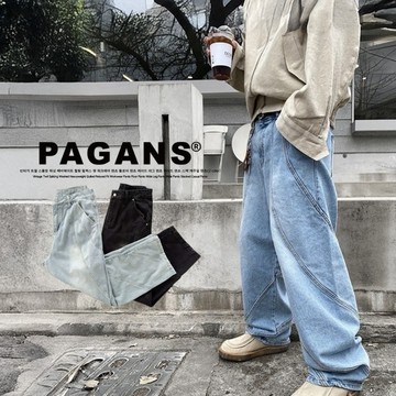 【PAGANS STORE】韓國 復古 解構 螺旋 車線 水洗 仿舊 重磅 挺版 闊腿 寬褲 堆積感 牛仔 長褲 牛仔褲