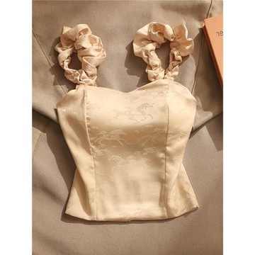 新中式國風吊帶背心女夏季外穿2024新款提花緞面美背一體無袖上衣