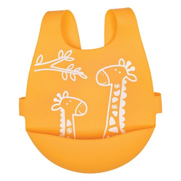英國 JoJo Maman BeBe - 矽膠防掉落食物袋穿式圍兜-長頸鹿遊玩