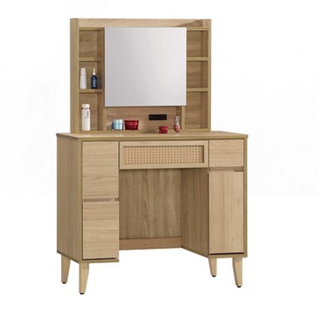 文創集 神奈川編織紋3尺開合式鏡面化妝台/鏡台(不含化妝椅)-91x40x139cm免組