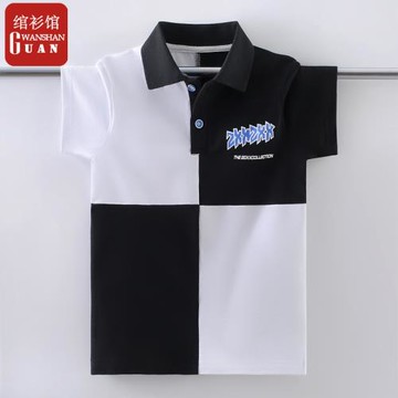男童夏裝T恤兒童黑白色短袖Polo衫2024新款大童洋帥氣夏季套裝潮