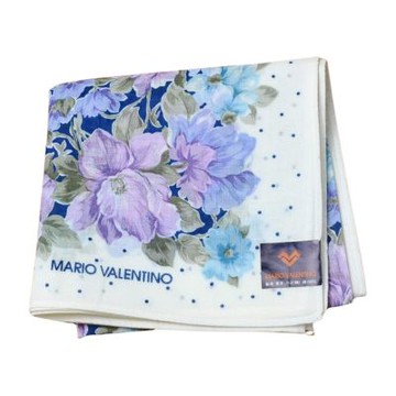 Mario Valentino 日本製白底紫藍花卉波點圖騰字母LOGO帕巾(47CM)
