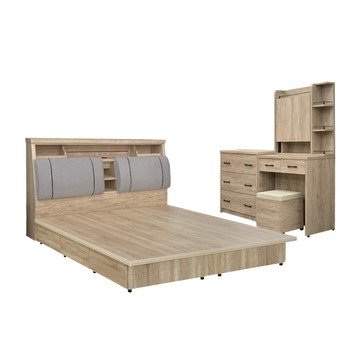 IHouse-特洛伊 4件組(床箱+抽屜底+斗櫃+化妝台含椅)雙人5尺古橡