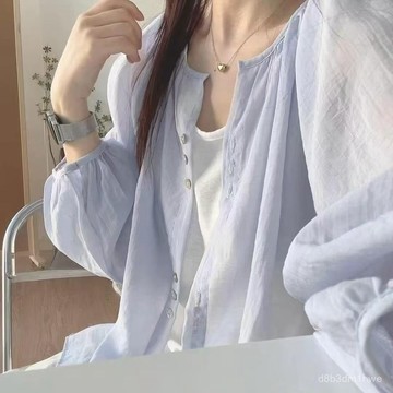 【多巴胺穿搭必備】雪紡襯衫女 開衫 外搭 韓版短版襯衫 疊穿襯衫 寬鬆襯衫 遮肉顯瘦 防曬長袖襯衣 通勤穿搭 春夏外搭上