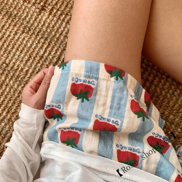 2026韓版藍白西紅柿夏季爆款卡哇伊甜美日系休閒居家沙灘遛彎短褲 韓版短褲 運動短褲 休閒短褲 女生短褲