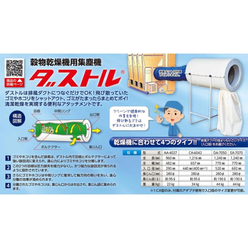 ダストル｜サンダイヤ ホクエツ＜入口径520mm＞穀物乾燥機用集塵機 ダストル DA-7050 乾燥機能力35-55石に適合 |  LINEブランドカタログ