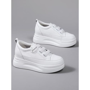 真皮小白鞋女2025新款春季魔術貼34碼內增高女鞋小個子厚底增高鞋