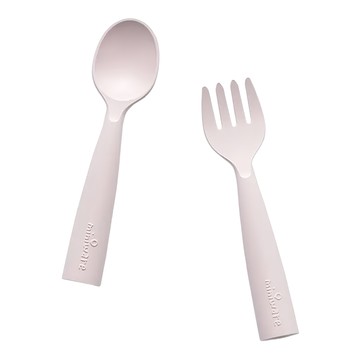 Miniware My First! 叉匙組 100%植物萃取天然聚乳酸 耐熱135度 圓滾滾握把  湯匙 + 叉子  柔粉棉花  1組