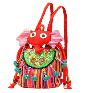 民族風兒童個性小象雙肩包包棉布可愛萌大象動物卡通包孩子小背包