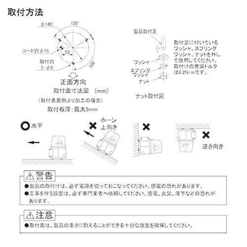 パトライト RT-100A-R 赤 AC100V ホーンスピーカ一体型マルチ電子音回転灯 ラッパッパ 音色Aタイプ φ162 通販 