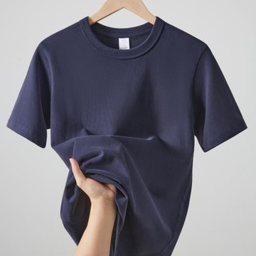 深藍色美式復古340G重磅磨毛短袖t恤男加厚純棉正肩圓領阿美咔嘰