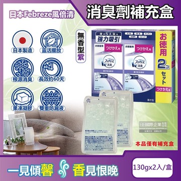 日本Febreze風倍清-W放置型果凍凝膠消臭劑補充盒130gx2入/盒(本品不含外蓋,長效除臭約60天,居家香氛補充盒)