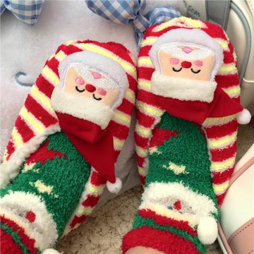 *圣誕快樂* 圣誕老人雪人加絨保暖地板襪防滑底室內鞋拖