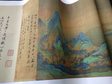 中國十大傳世名畫宋王希孟千里江山圖國畫青綠山水仿古畫復制畫