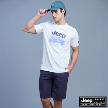 JEEP 男裝 休閒百搭亞麻短褲-藍色