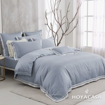 HOYACASA清淺典雅  60支萊賽爾天絲兩用被套床包六件組-冰晶藍-特大