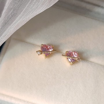 ▪NANA▪L42 日韓流行耳飾 S925銀針 微鑲鋯石 粉紅愛心 耳針 耳環
