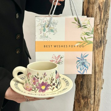 ??快速出貨?? 公司貨 復古原創設計蝴蝶蘭咖啡杯碟套裝下午茶陶瓷馬克杯女生伴手禮禮品