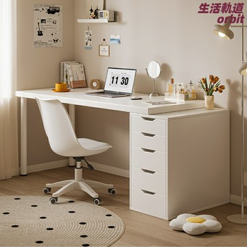【奶油風一體】書桌 梳妝檯 電腦桌 學習桌 寫字檯 工作桌 臥室家用 女生網紅款 多功能收納 北歐簡約風