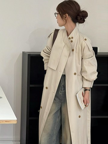 好康優選風衣外套女白色2025春秋新款中長款高個子小個子英倫風大衣超好看