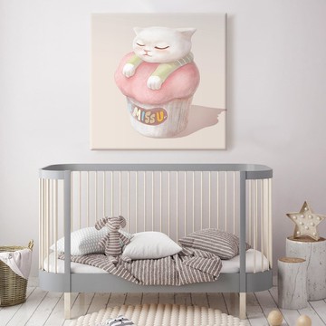 寶寶杯子蛋糕喵藝術複製畫與造型大抱枕超值組 - 療癒居家禮物