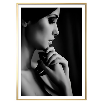 沉思 女性黑白照片藝術畫 有框  40 x 30cm  金色
