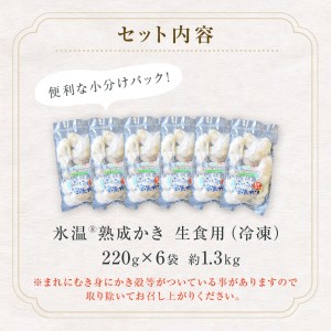 牡蠣 氷温熟成 冷凍牡蠣 生食用 220g×6袋 約1.3kg 宮城県産 小分け 冷凍かき 冷凍カキ 冷凍牡蠣 かきむき身 カキむき身 牡蠣むき身 生かき 生カキ 生牡蠣