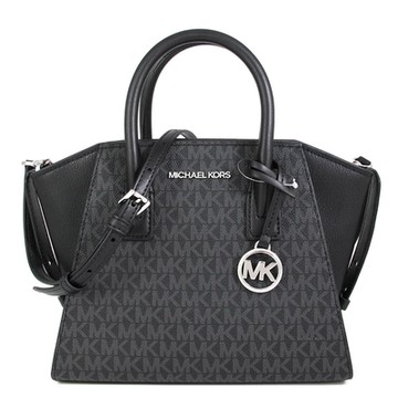 MICHAEL KORS Avril 銀字大圓標LOGO異材質拼接水餃兩用包(黑色)