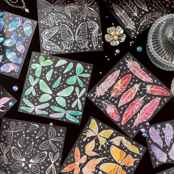 🍋檸檬青🍋 新款現貨特價售完無補銀翼之心系列超美翅膀立體燙銀貼紙6款2張入需自行剪裁PET防水手帳裝飾素材