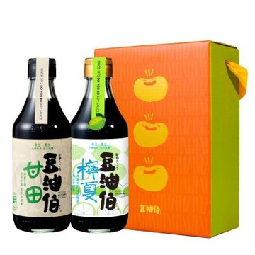 【豆油伯】2入禮盒(甘田釀造醬油+檸夏釀造醬油300ml各1，共2瓶)禮盒顏色隨機