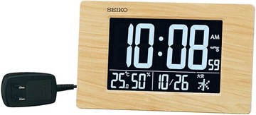 SEIKO【日本代購】精工 鬧鐘 溫濕度AC型 電波 液晶系列 1種模式 淺棕色木紋-DL219B