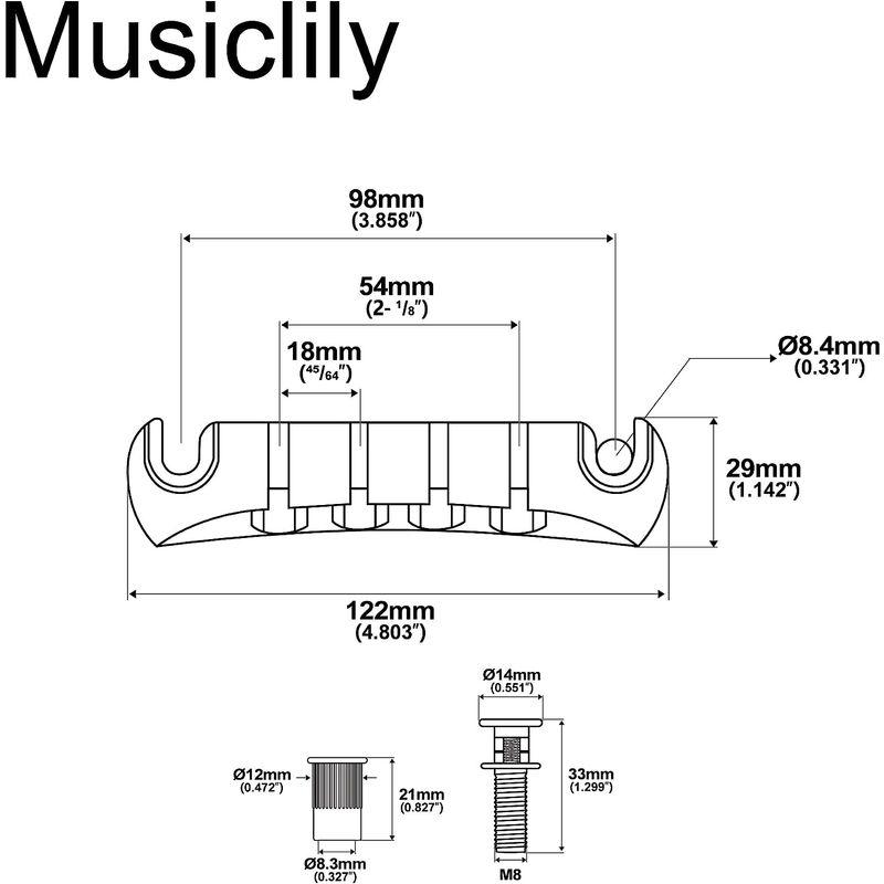 Musiclily Pro 18mm亜鉛合金製 4弦ベース用ストップテイルピース、クローム