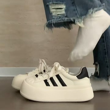 🔥台灣出貨🔥貝殻鞋女厚底黑白熊貓大頭鞋子百搭休閒闆鞋小白鞋女老爹鞋 厚