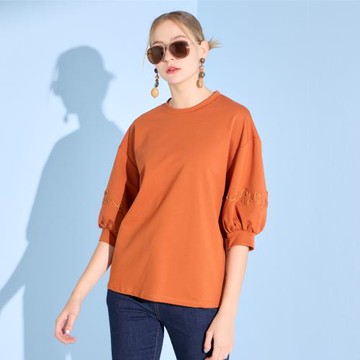 【YUTZUYA 優姿雅】甜美泡泡袖曲線編織落肩寬版上衣/T恤-2色