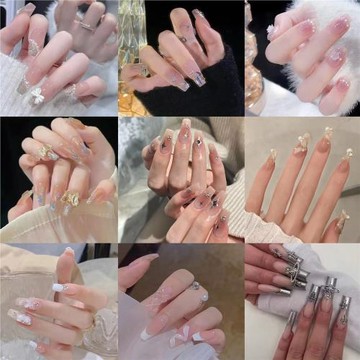 甲片批發純欲長T跨境美甲爆閃24片指甲貼組合美甲Press On Nails