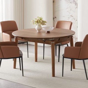 MUNA家居 A3型4.3尺胡桃玻璃拉合餐桌/不含椅  130X130X77.5cm