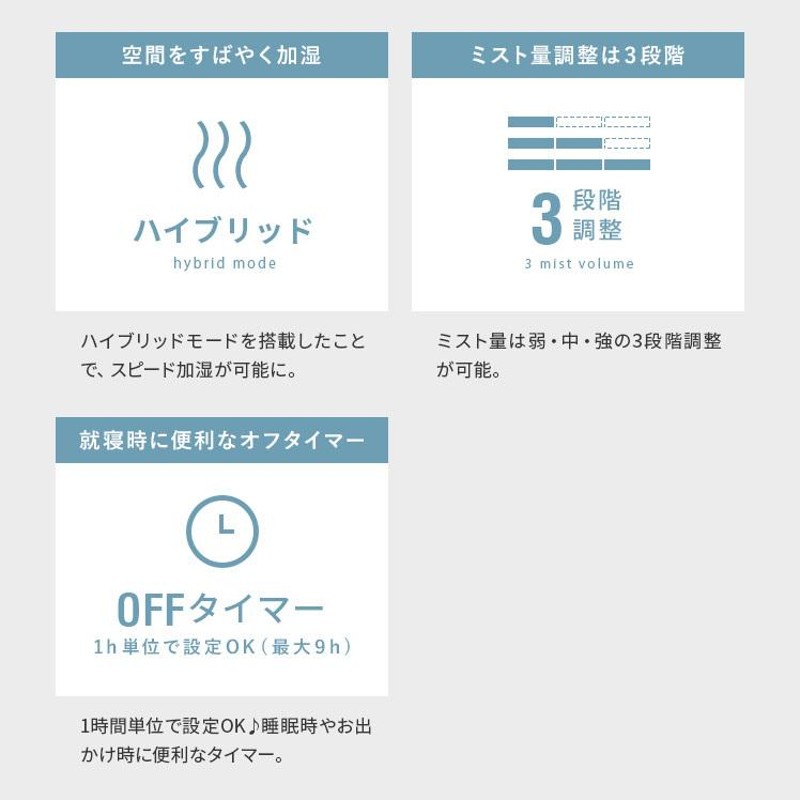 3段階ミスト調節機能 超音波加湿器 抗菌カートリッジ搭載 HFT-1624