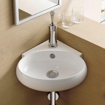 免運/開立發票 簡易洗手臺 一體浴室櫃 陶瓷迷你拐角處三角形掛盆掛墻式洗臉盆陽臺小水槽墻角洗手盆 快速出貨