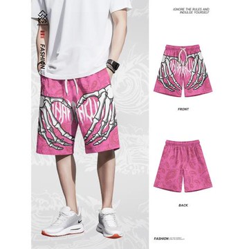 夏季新款美式潮流休閑短褲男士寬松速干沙灘褲直筒運動五分褲子男