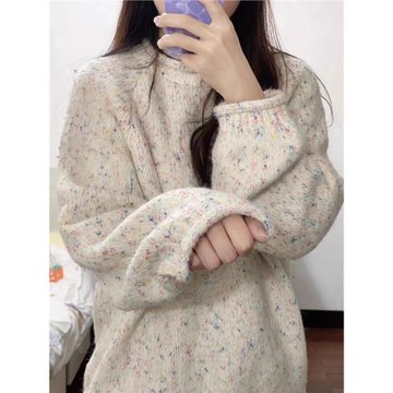 加厚套頭彩色毛衣女秋冬2025新款寬松慵懶風軟糯小個子針織衫上衣