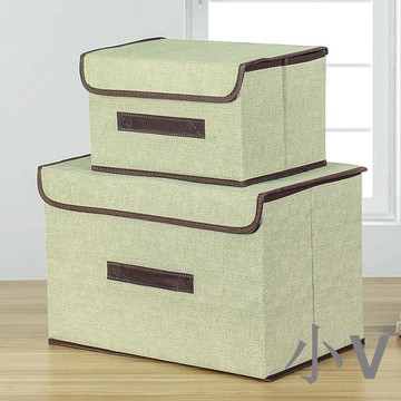 棉麻布藝收納箱兩件套衣服收納盒雜物玩具整理箱有蓋床底儲物箱子