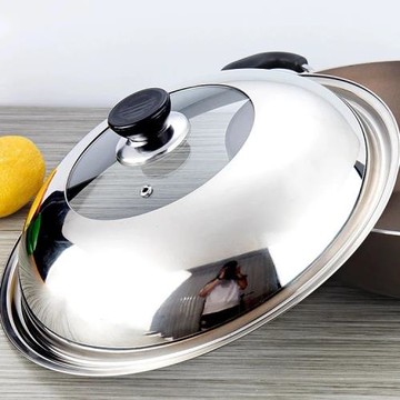 不銹鋼鍋蓋家用高蓋加厚炒鍋鼓蓋子蒸鍋蓋鐵鍋蓋炒菜平底組合鍋蓋
