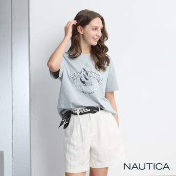 Nautica 官方旗艦 女裝 學院航海風抗UV短袖T恤-灰色