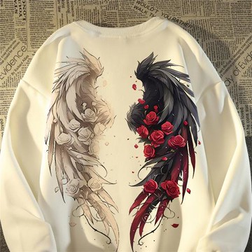 美式潮牌復古翅膀印花衛衣女男2024新款歐美街頭hiphop情侶薄外套