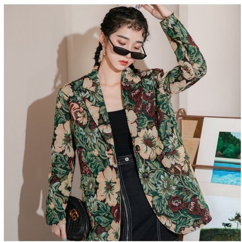 ジャケット 花柄ジャケット テーラードジャケット コート 上着 羽織り レディース トップス アウター 春 ミドル丈 レトロ柄 柄 花柄 スーツ オフィス カジュアル 通販 Lineポイント最大0 5 Get Lineショッピング