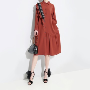 [米蘭精品] 連身裙 短/長袖洋裝-不規則花邊寬鬆襯衫裙女裙子4款74ci18