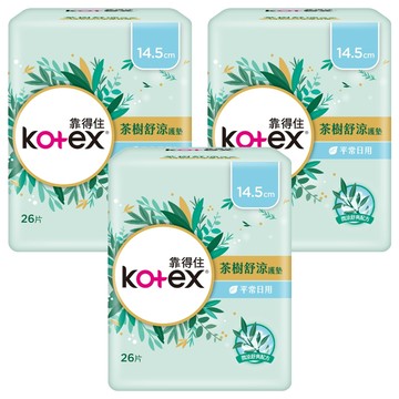 Kotex 靠得住 茶樹舒涼護墊  14.5cm  26片  3包
