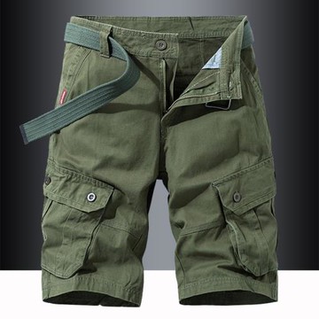 純棉工裝短褲男多口袋中褲潮流馬褲青年水洗純棉寬松直筒六分褲子