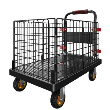 貨物手推車 【藝啟】小推車 拉貨手 推車手 拉車 折疊便攜 搬運家用 拖車平板車 取快遞 小拉車 折疊圍欄黑車板90*60