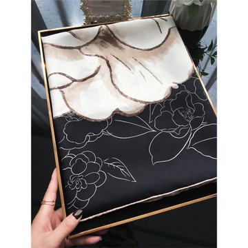 經典小香風格山茶花100% 桑蠶絲方巾時尚大牌斜紋綢真絲絲巾女